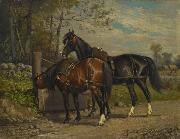 unknow artist Two Horses at a Wayside Trough china oil painting artist